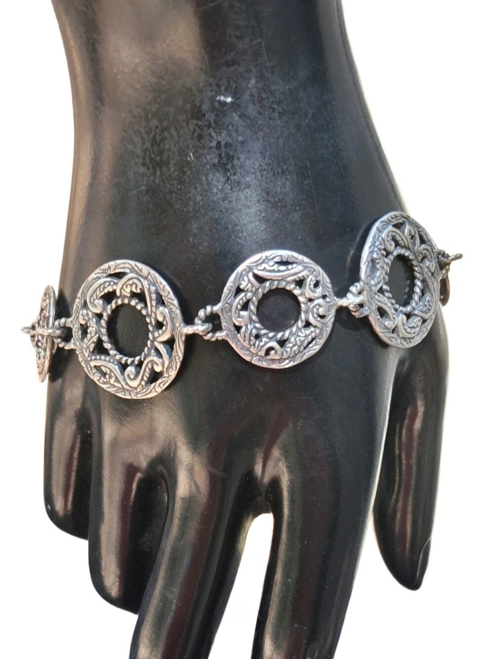 Vintage Carolyn Pollack Relios Sterling Silver Filigree Circle Toggle Bracelet